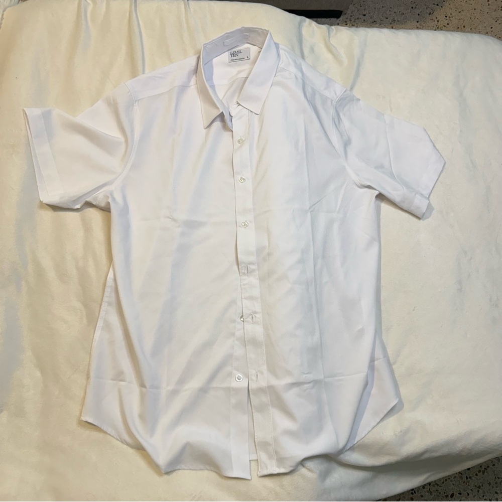 Level 10 casual button down shirt Large white four way stretch polyester/spandex